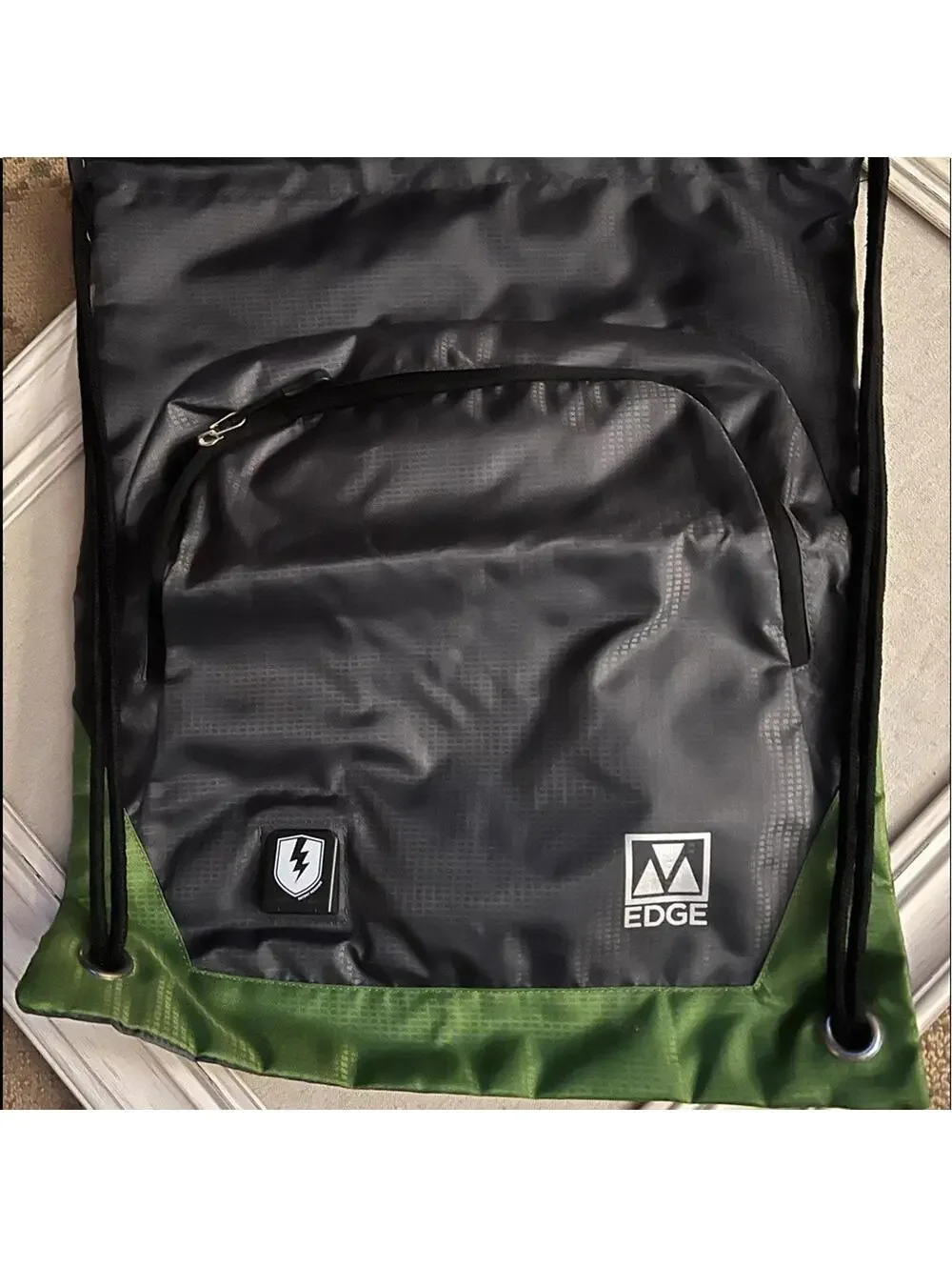 M Edge Tech Sackpack with Rechargeable portable phone battery NWT BLACK/ Blue
